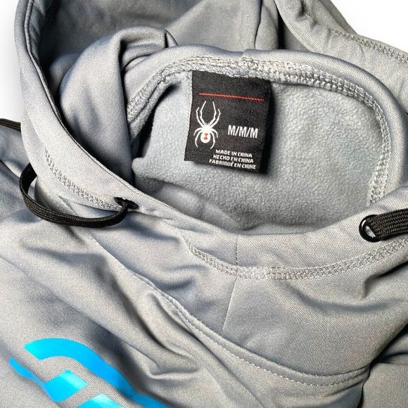 Spyder Hoodie Men's Medium Gray Hooded Pullover Logo Drawstring Dry Web - Picture 4 of 6